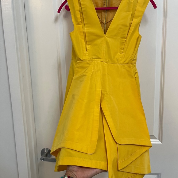 Yellow Sculptural Wrap-Effect Cocktail Dress - Picture 3 of 8
